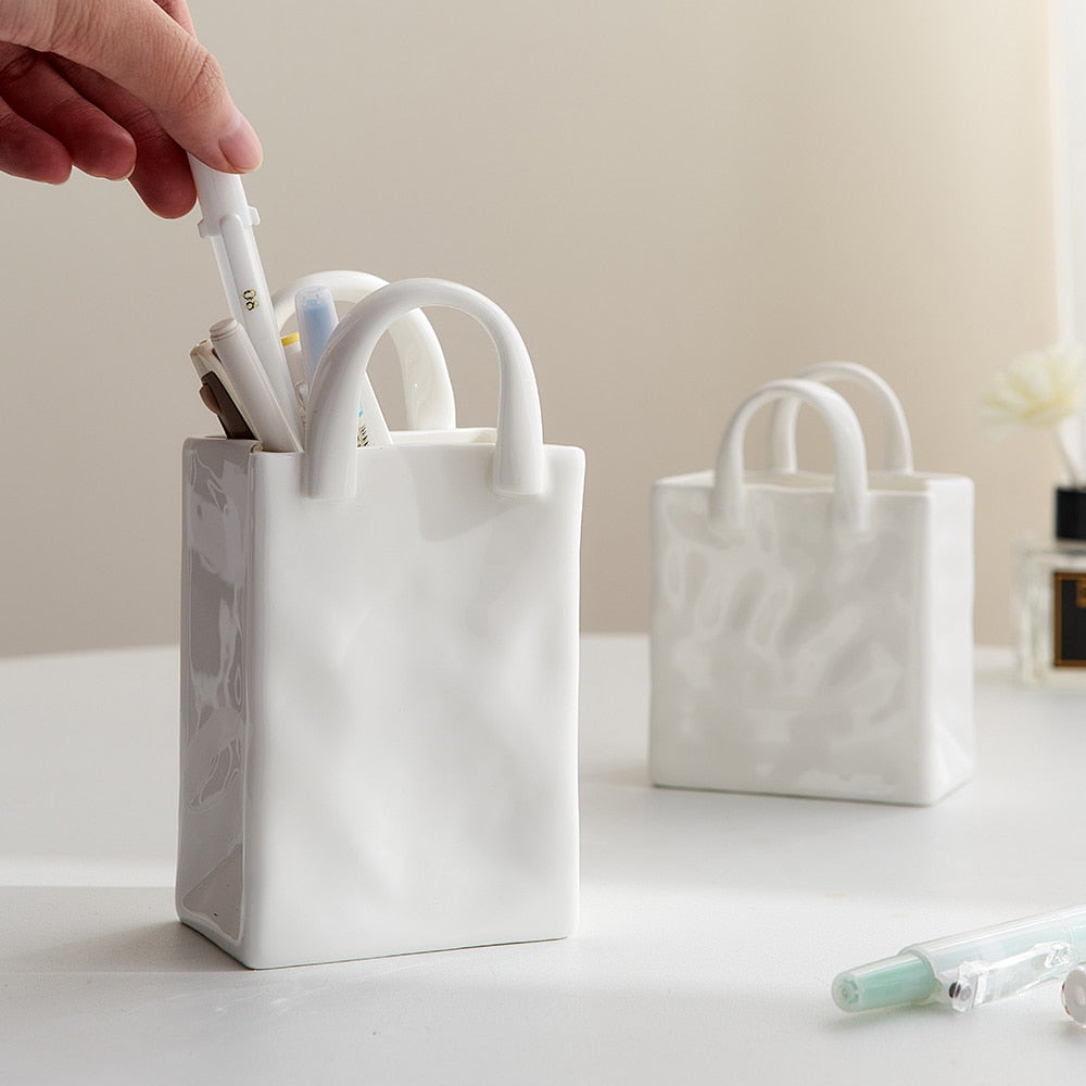 White Ceramic Nordic Portable Flower Vase for Home Decor