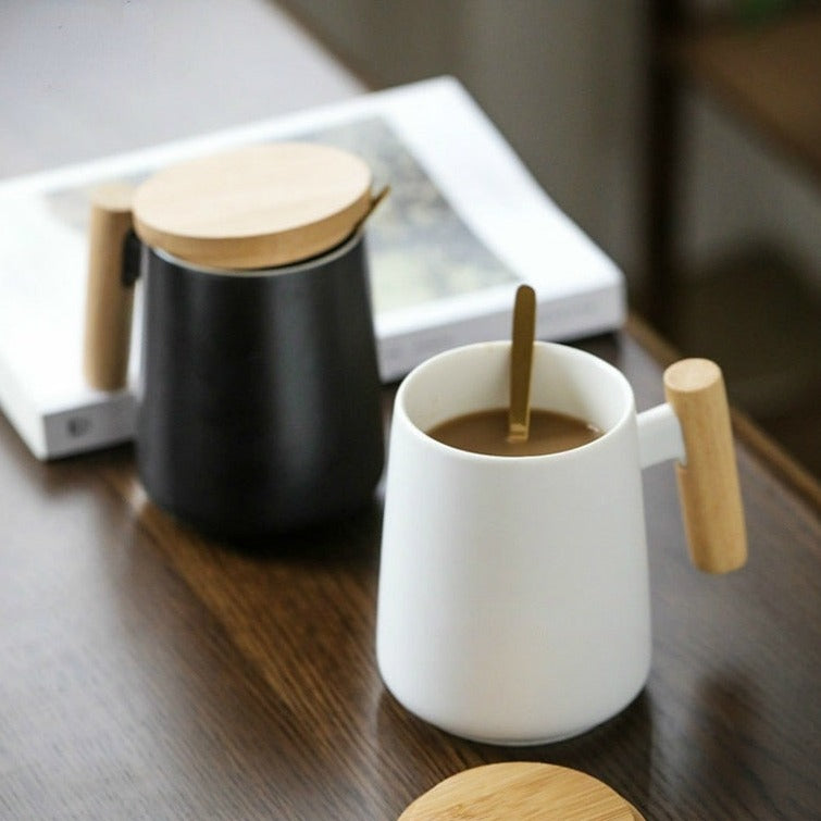 Nordic Style Ceramic Coffee Mug Wooden Handle