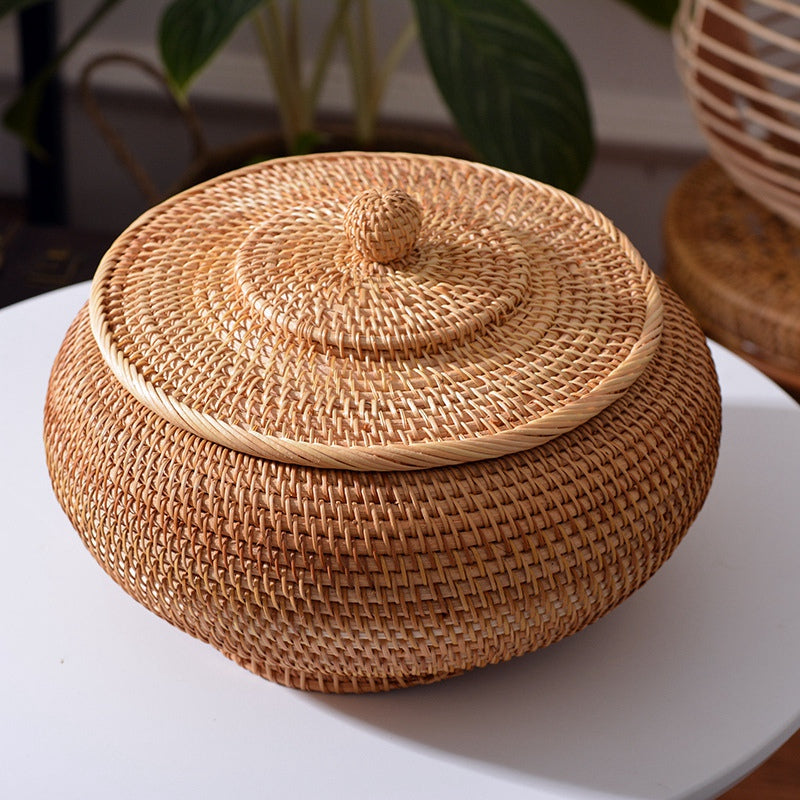 Round Rattan Boxes with Lid Hand-Woven