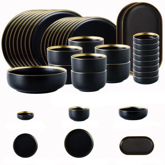 Black Tableware Porcelain Dinner Plates