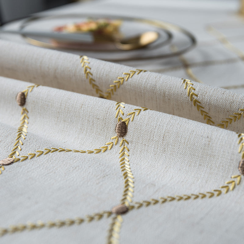 Nordic Linen Geometric Embroidered Waterproof Tablecloth