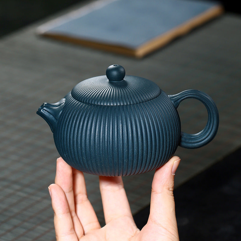 Purple Clay Teapot with Stripe Pattern