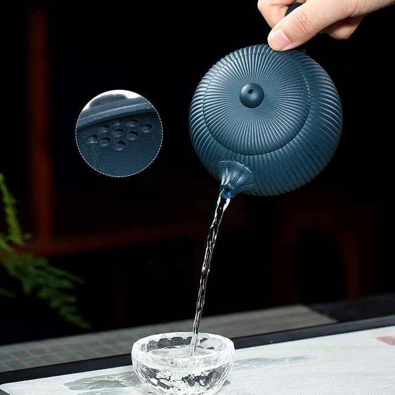 Purple Clay Teapot with Stripe Pattern