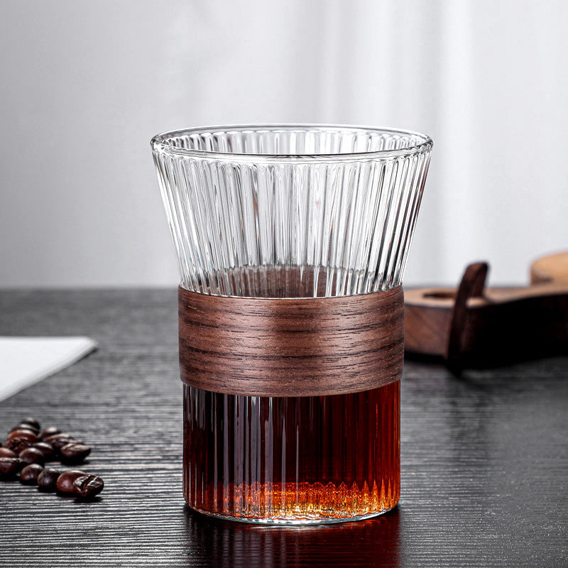 Glass Coffee Mug with Walnut Holder