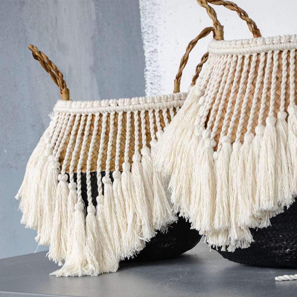 Macrame Tassel Wicker Basket Handmade