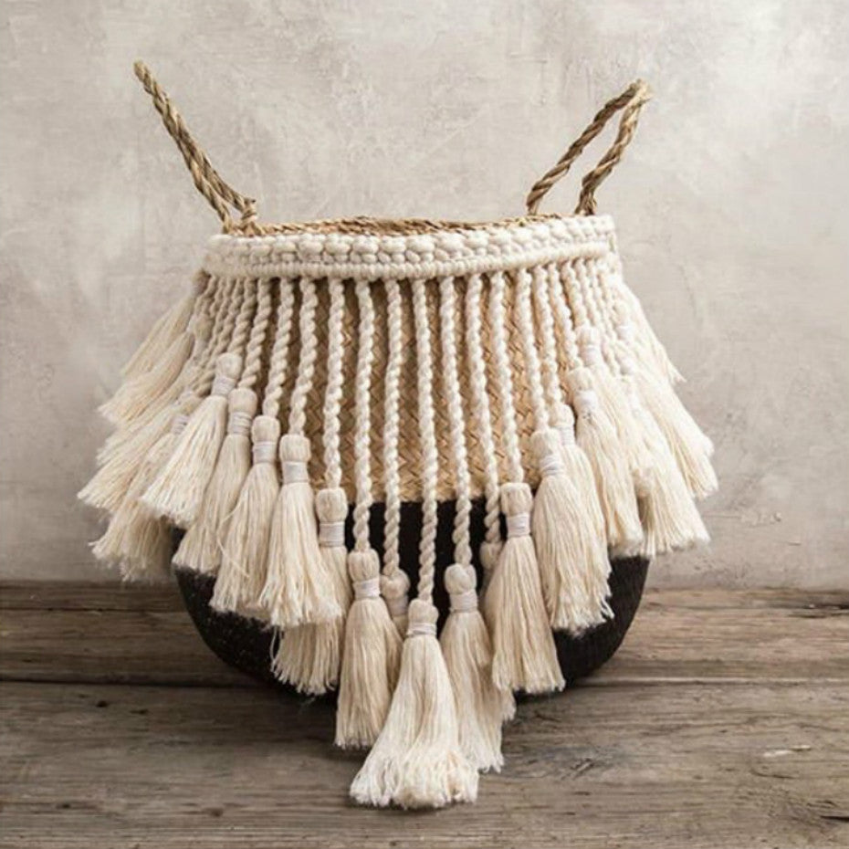 Macrame Tassel Wicker Basket Handmade
