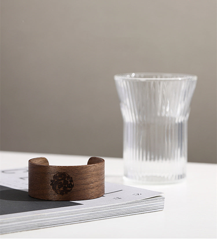 Glass Coffee Mug with Walnut Holder