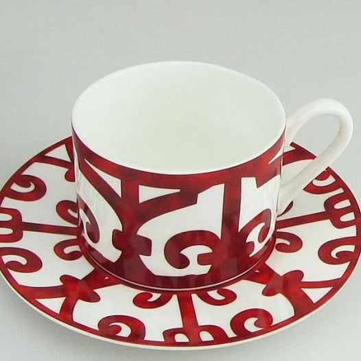 Ceramic Dinner Plate with Spanish Red Grid
