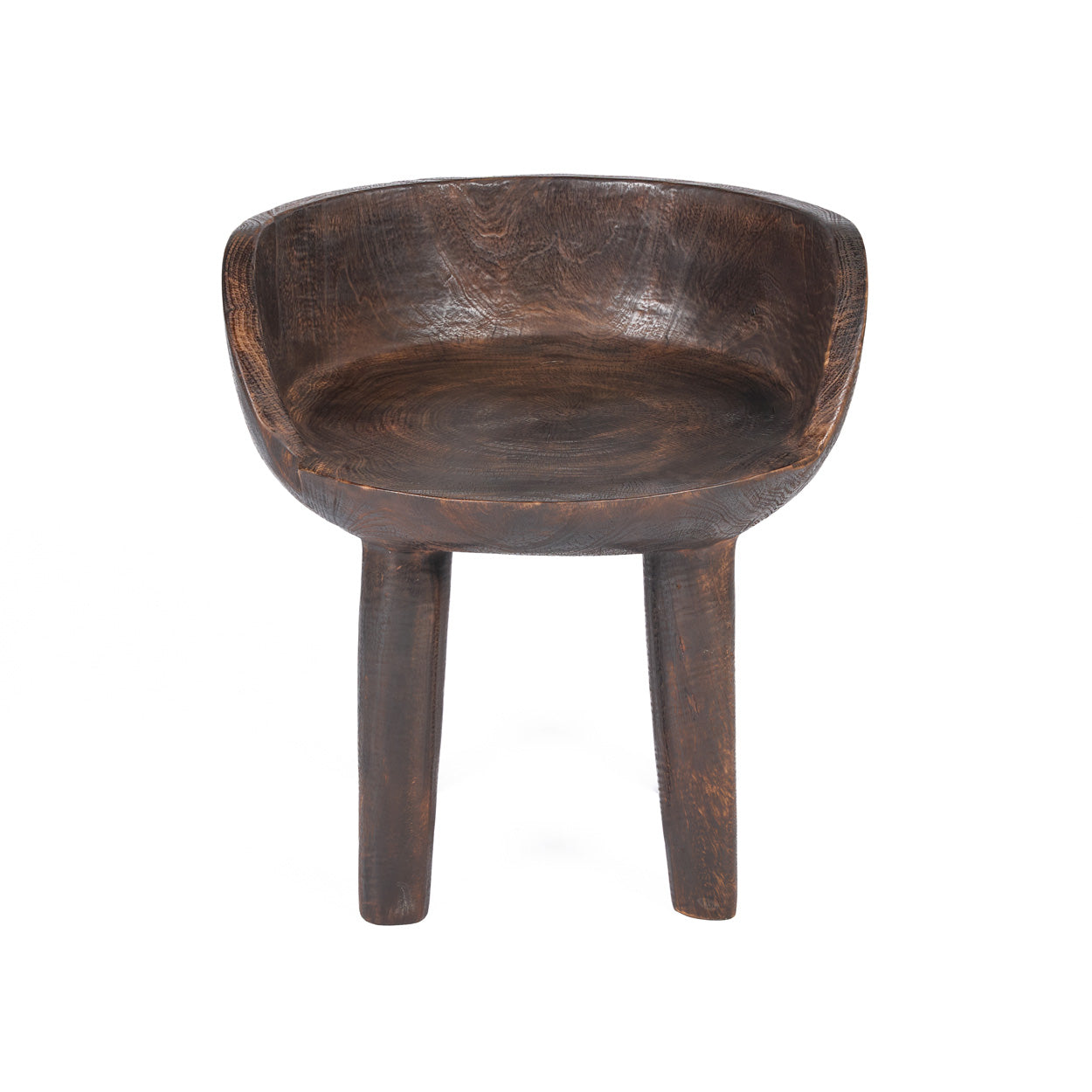 Wooden chair with a bowl-like seat on a white background