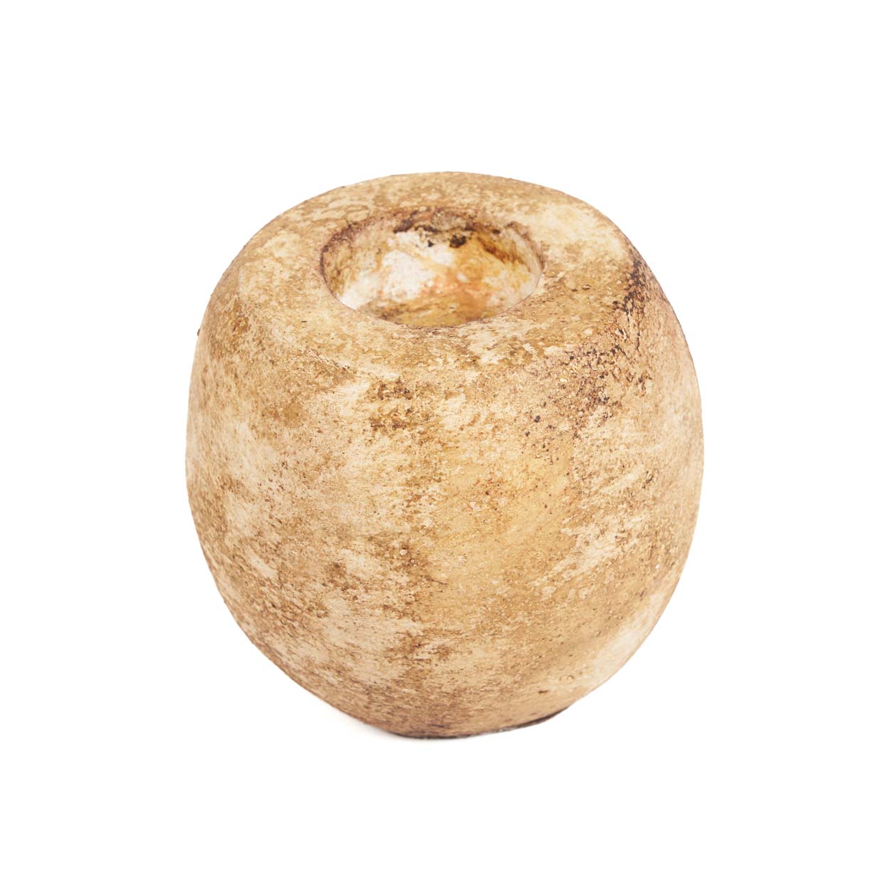 Round beige terracotta candle holder on a white background