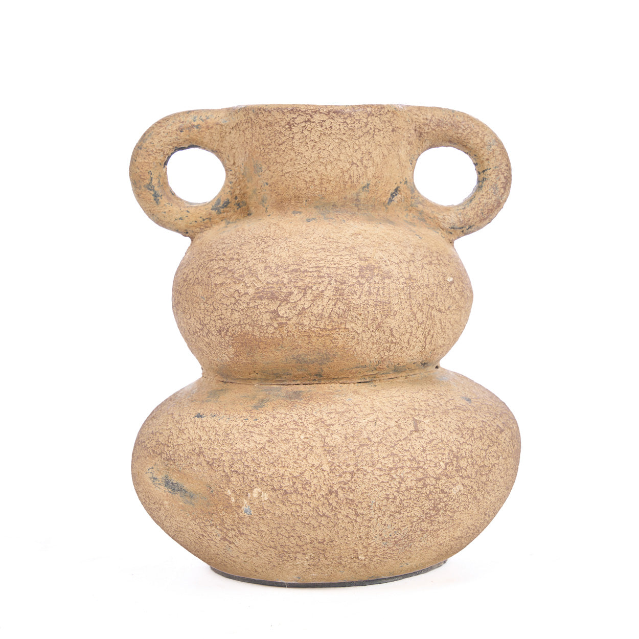 Beige vase with two handles on a white background