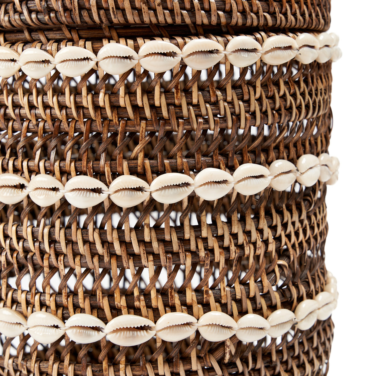 Close-up view of rattan basket on a white background