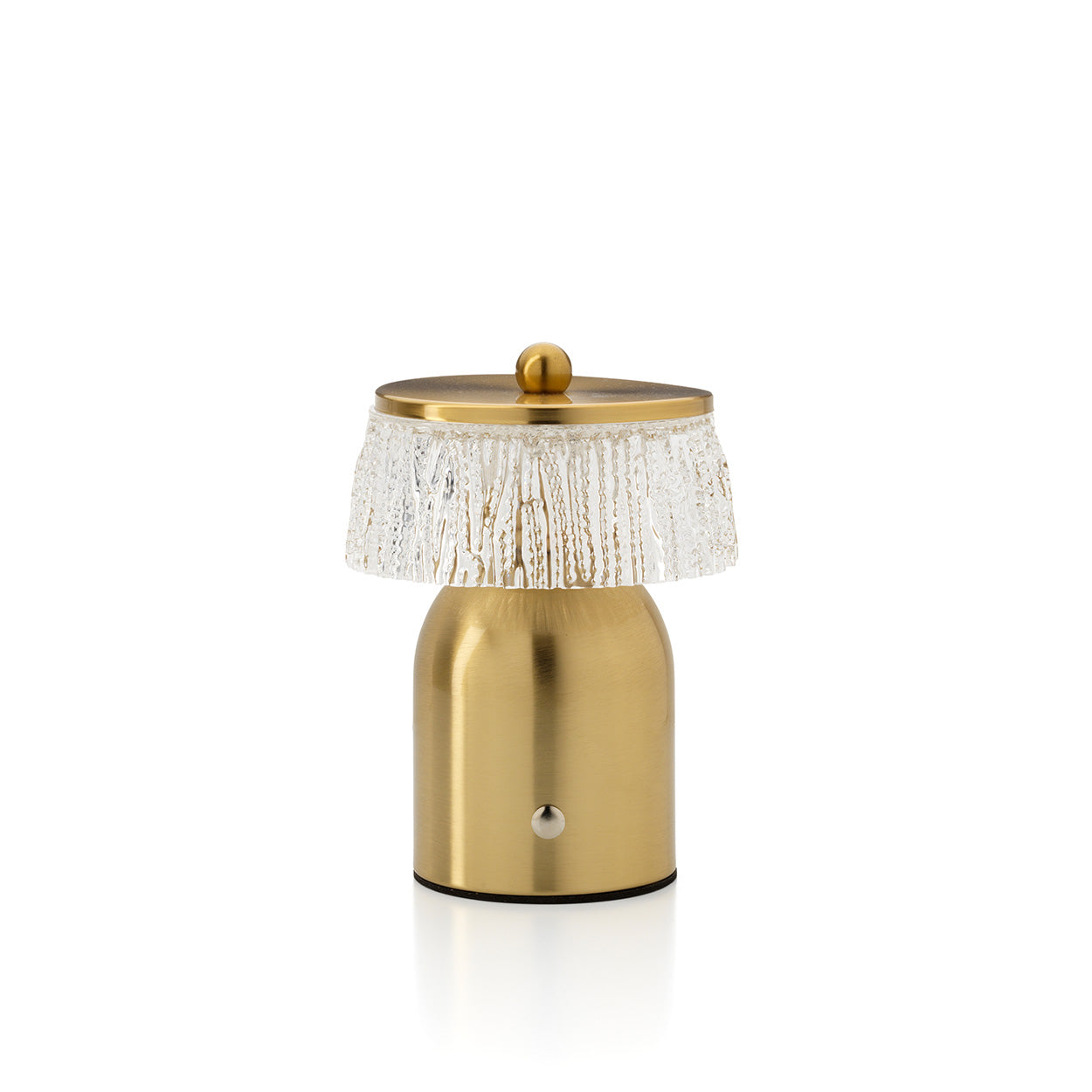 Gold table lamp with crystal detailing on a white background