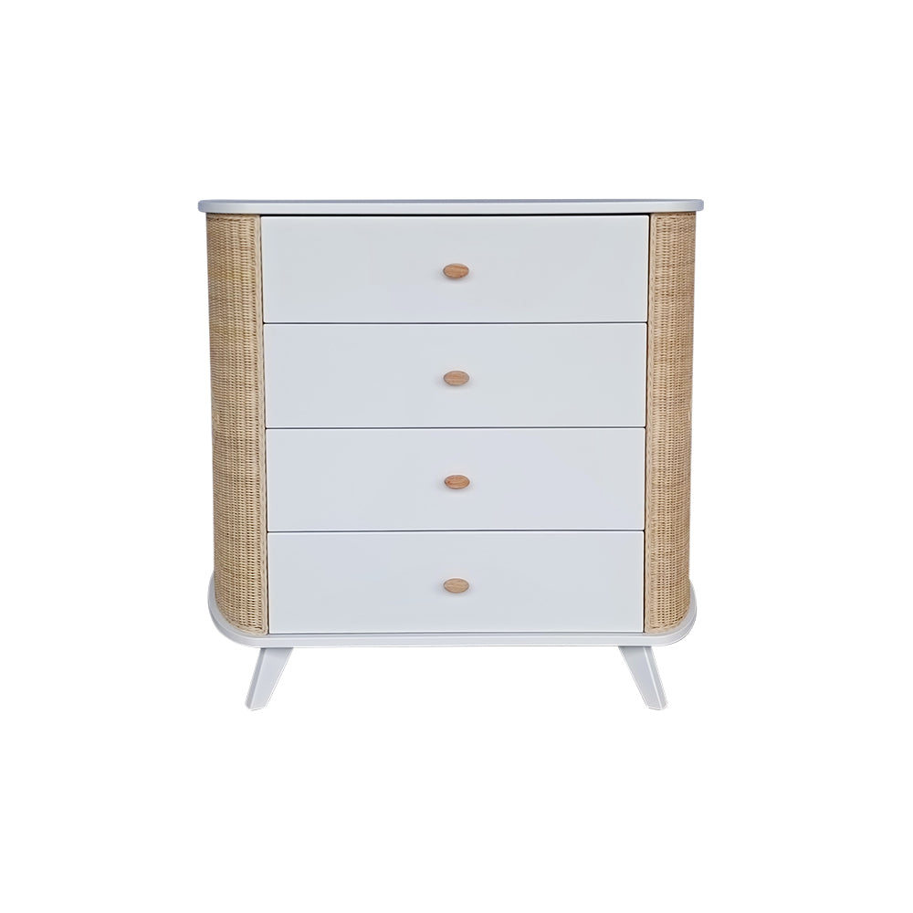 COQUILLAGE Chest of Drawers with Wicker Sides on a white background