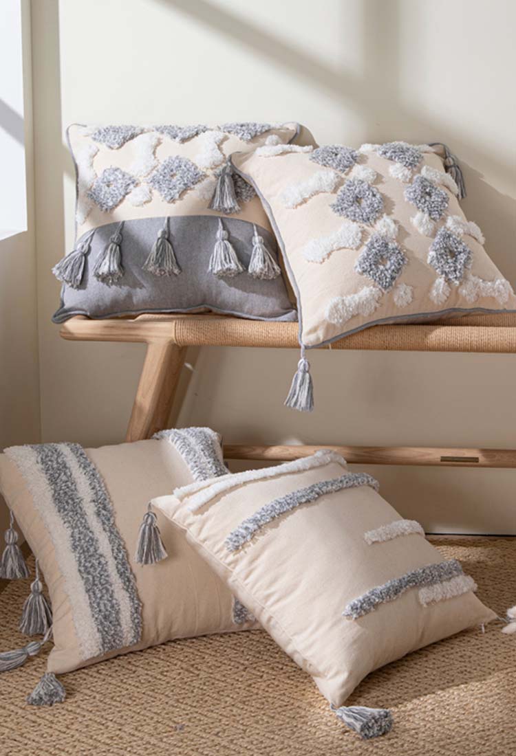 Handmade linen and cotton cushions in pastel colours 