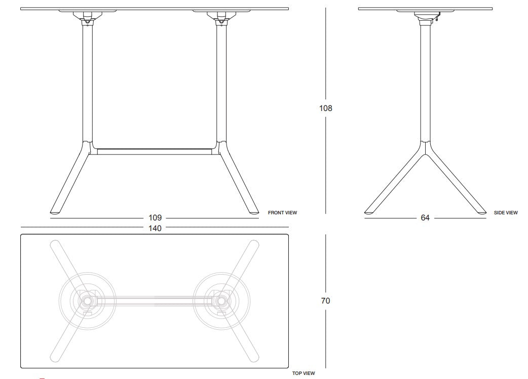 MIURA Table 140x60 H108 Dimensions