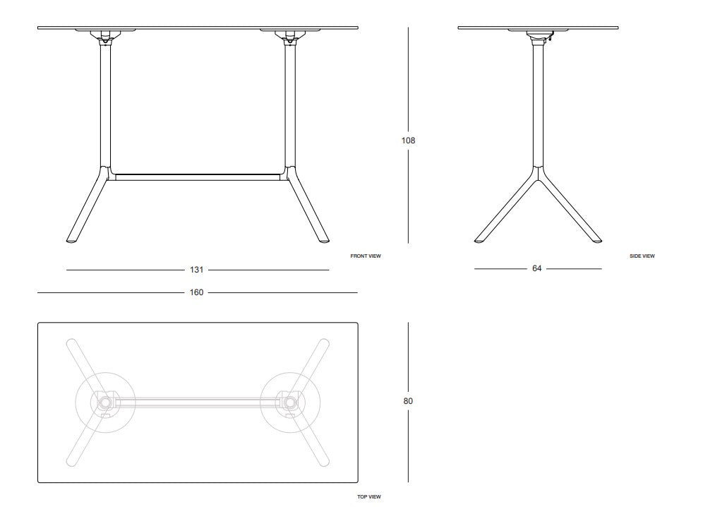 MIURA Table 160x80 H108 Dimensions
