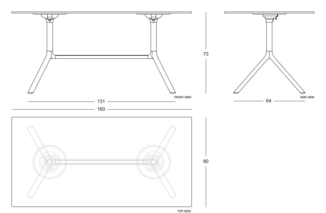 MIURA Table 160x80 H73 Dimensions