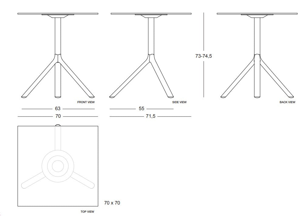 MIURA Table 70x70 H73 Dimensions