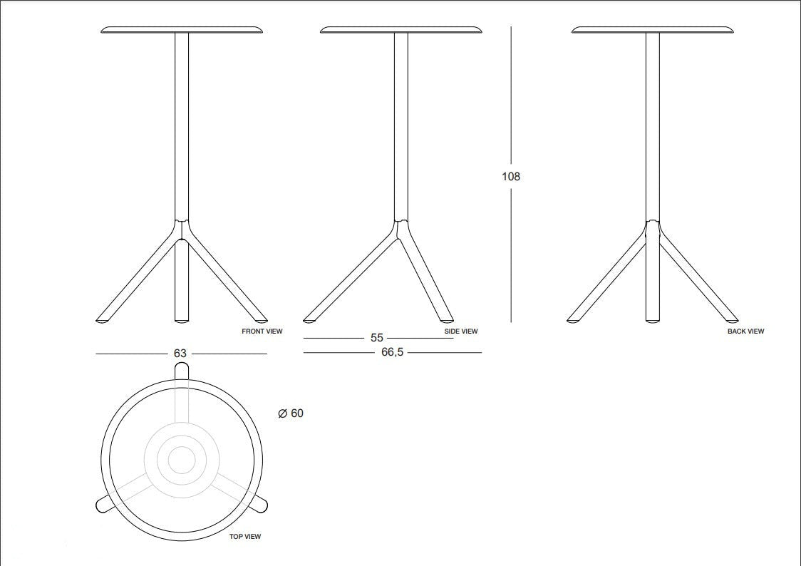 MIURA Table H108 D60 Dimensions