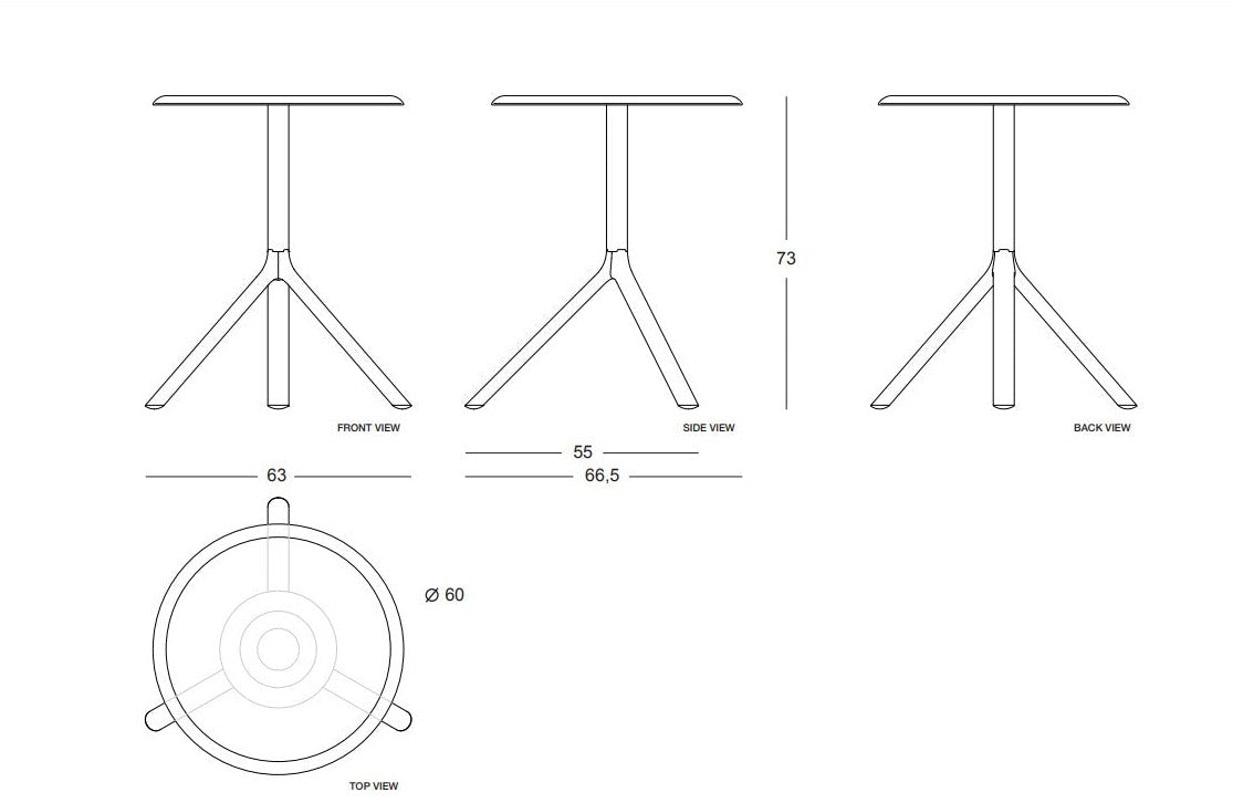 MIURA Table H73 D60 Dimensions
