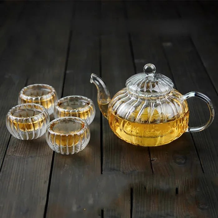 Glass Teapot with Infuser In Pumpkin Shape