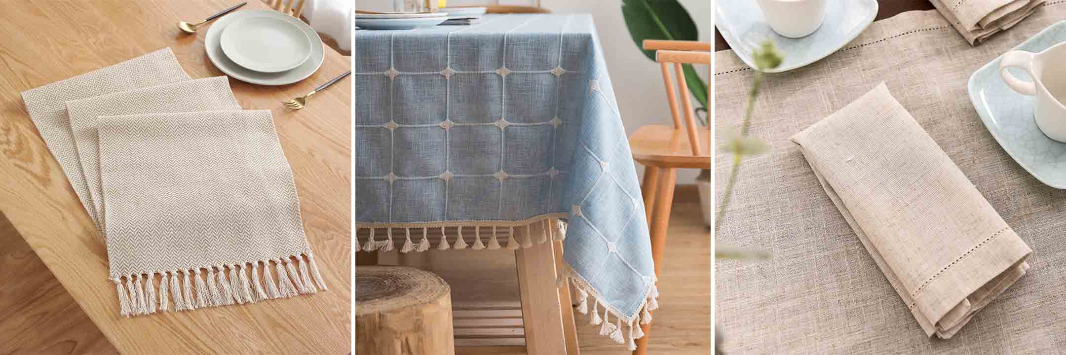 Linen tablecloth to decorate any dining table in a restaurant, wedding or other celebrations.