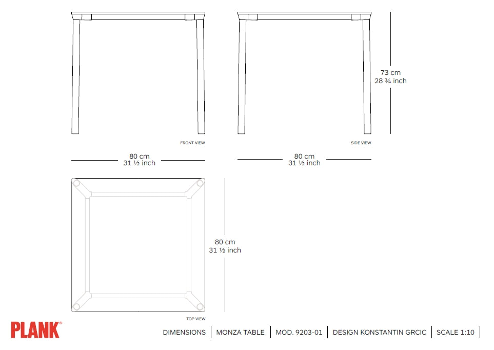 MONZA square table dimensions