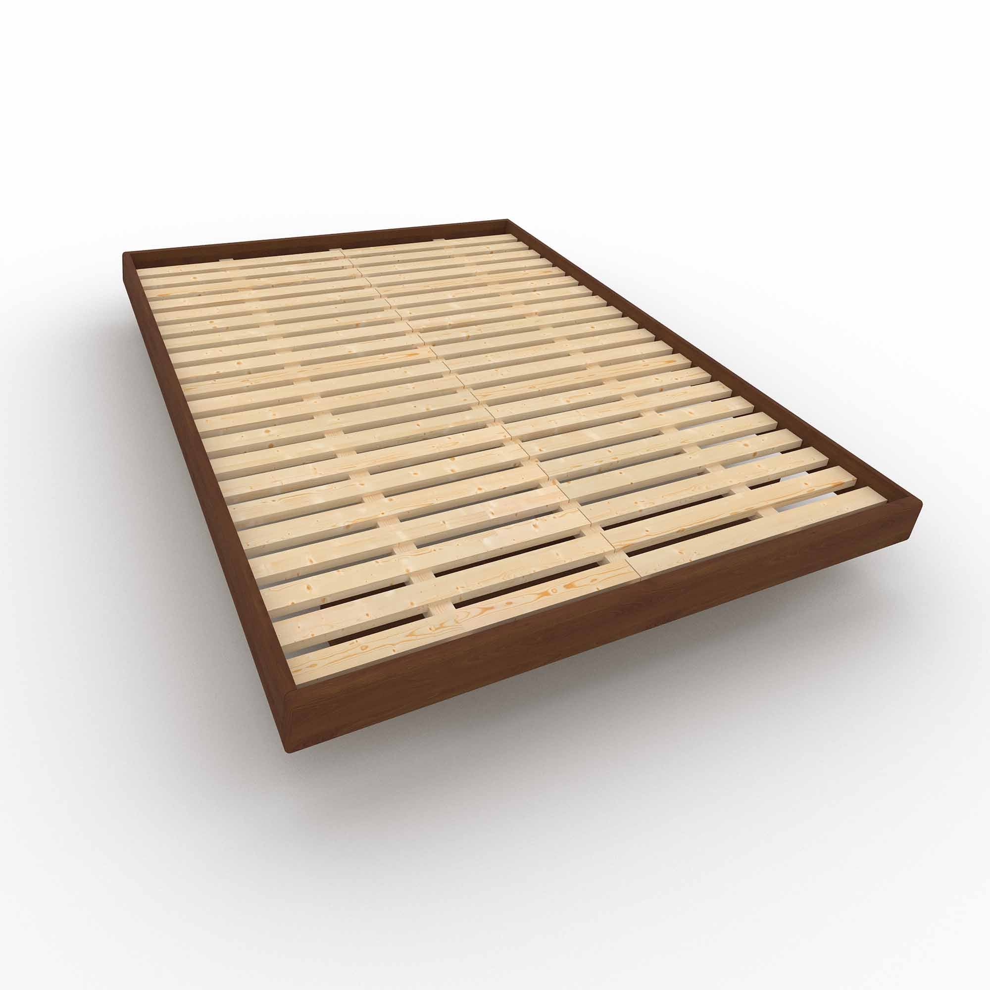 CARRE Double Bed, Beech Wood-walnut bed frame