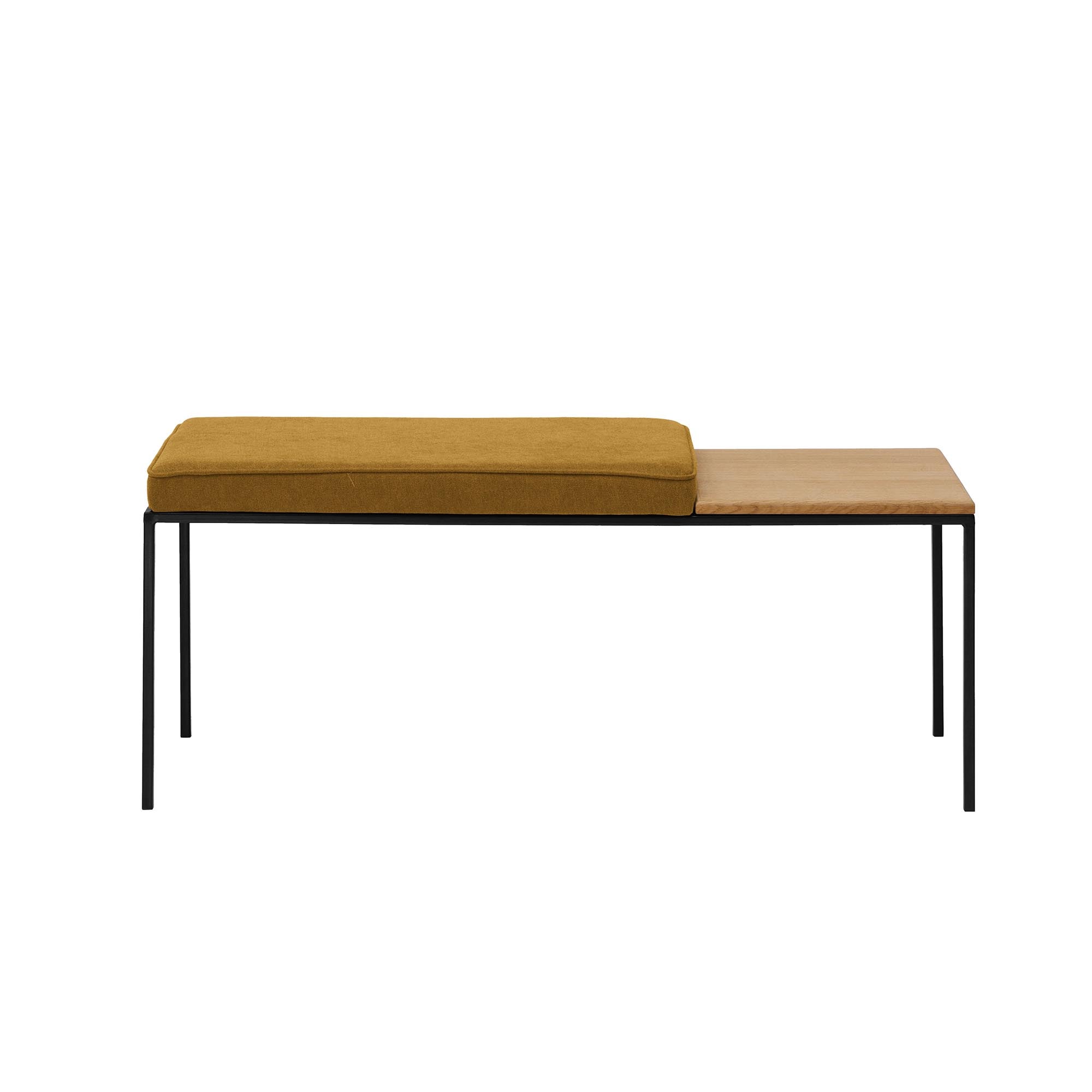 Oak Wood Seat, Natural Colour yellow fabric, black frame, front view