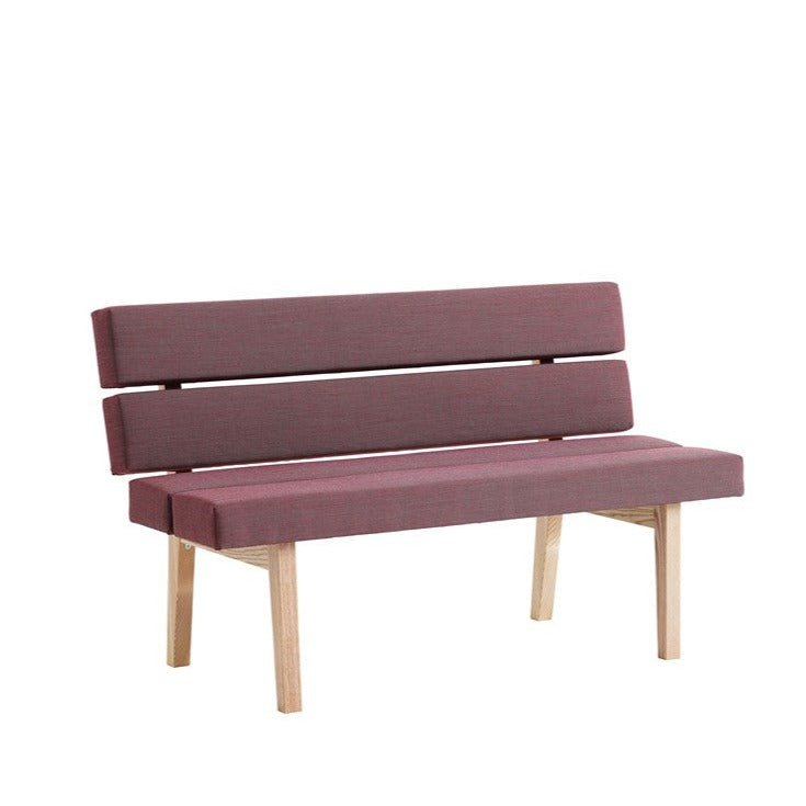 KAMON DINNER Bench purple upholstery, natural frame, front view