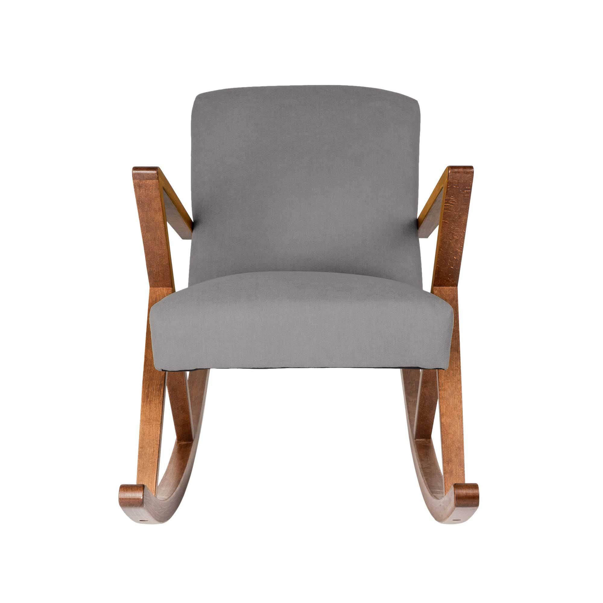  Rocking Chair, Beech Wood Frame, Walnut Colour grey fabric, front view