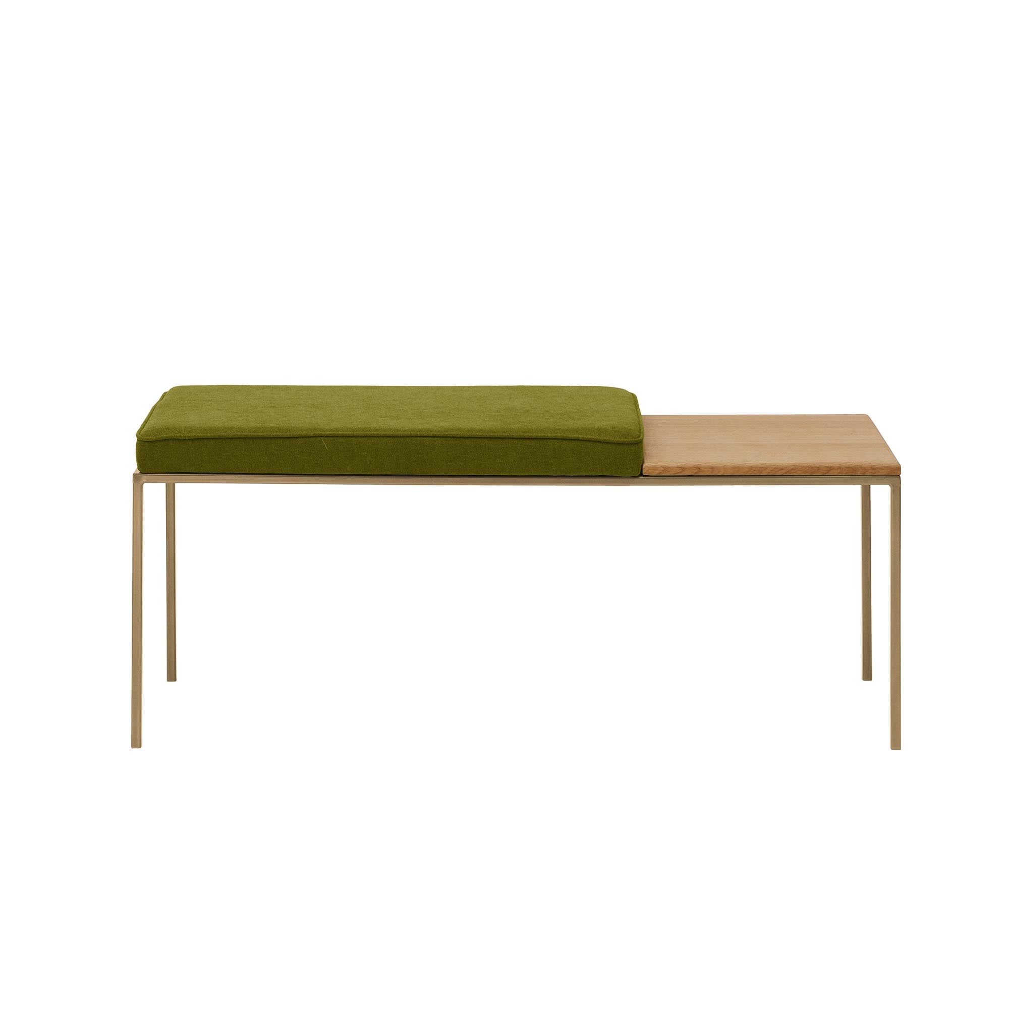 Oak Wood Seat, Natural Colour green fabric, yellow frame, front view
