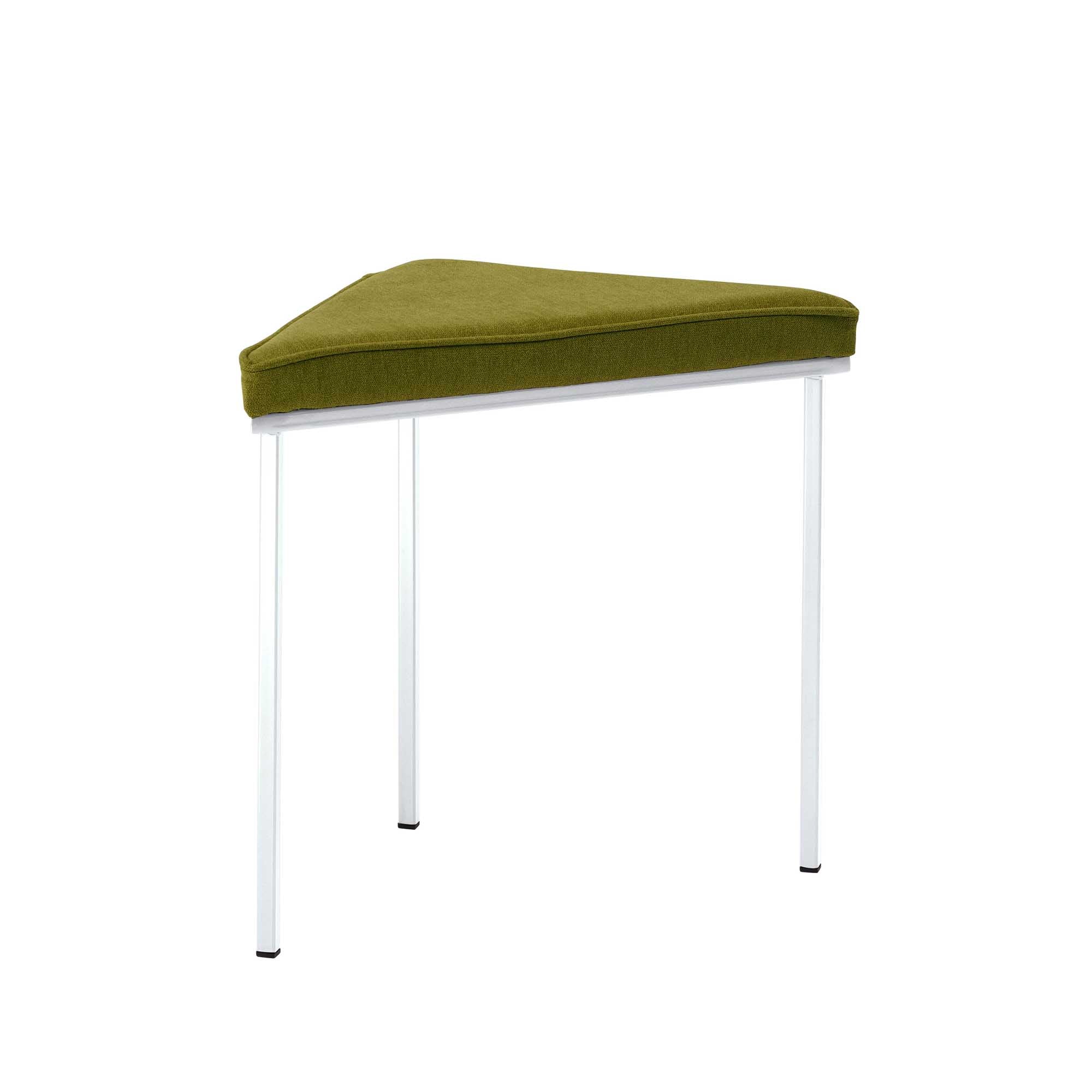 Tripod Stool, Powder-Coated Frame green fabric, white frame, front view