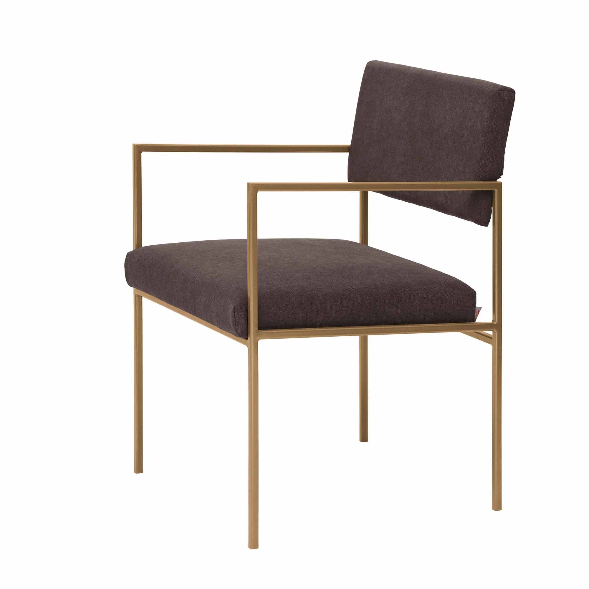 CUBE Armchair, Powder-Coated Steel Frame brown fabric, yellow frame half-side view