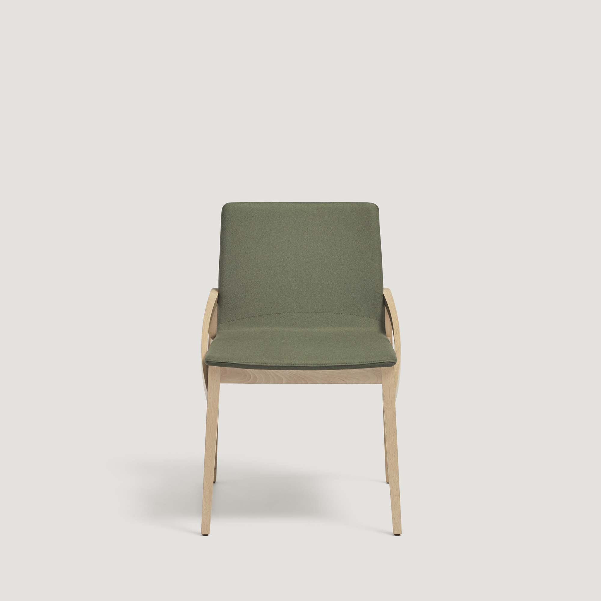 CAPITA Chair beech wood, green fabric upholstery, front view