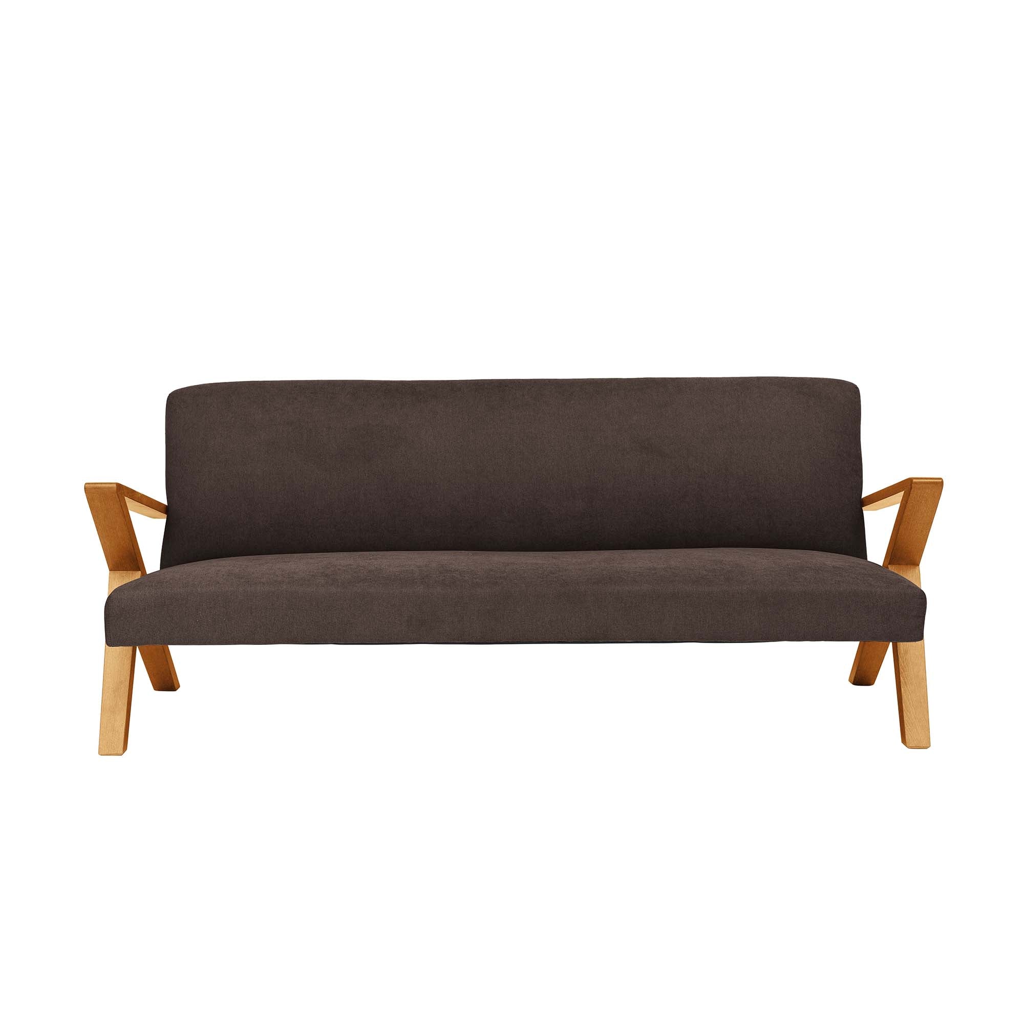 4-seater Sofa Beech Wood Frame, Oak Colour brown fabric, front view