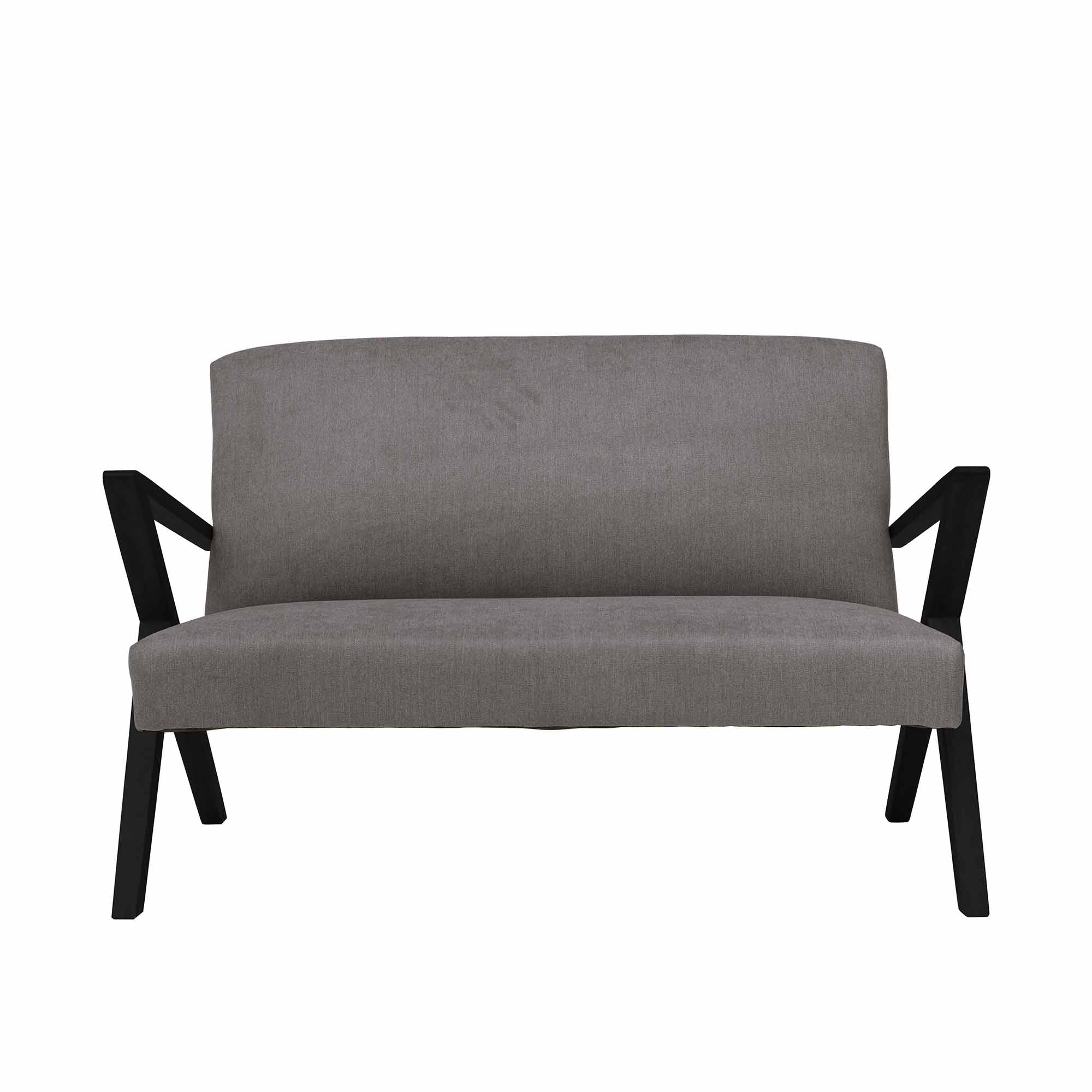 2-Seater Sofa, Beech Wood Frame, Black Lacquered grey fabric, front view