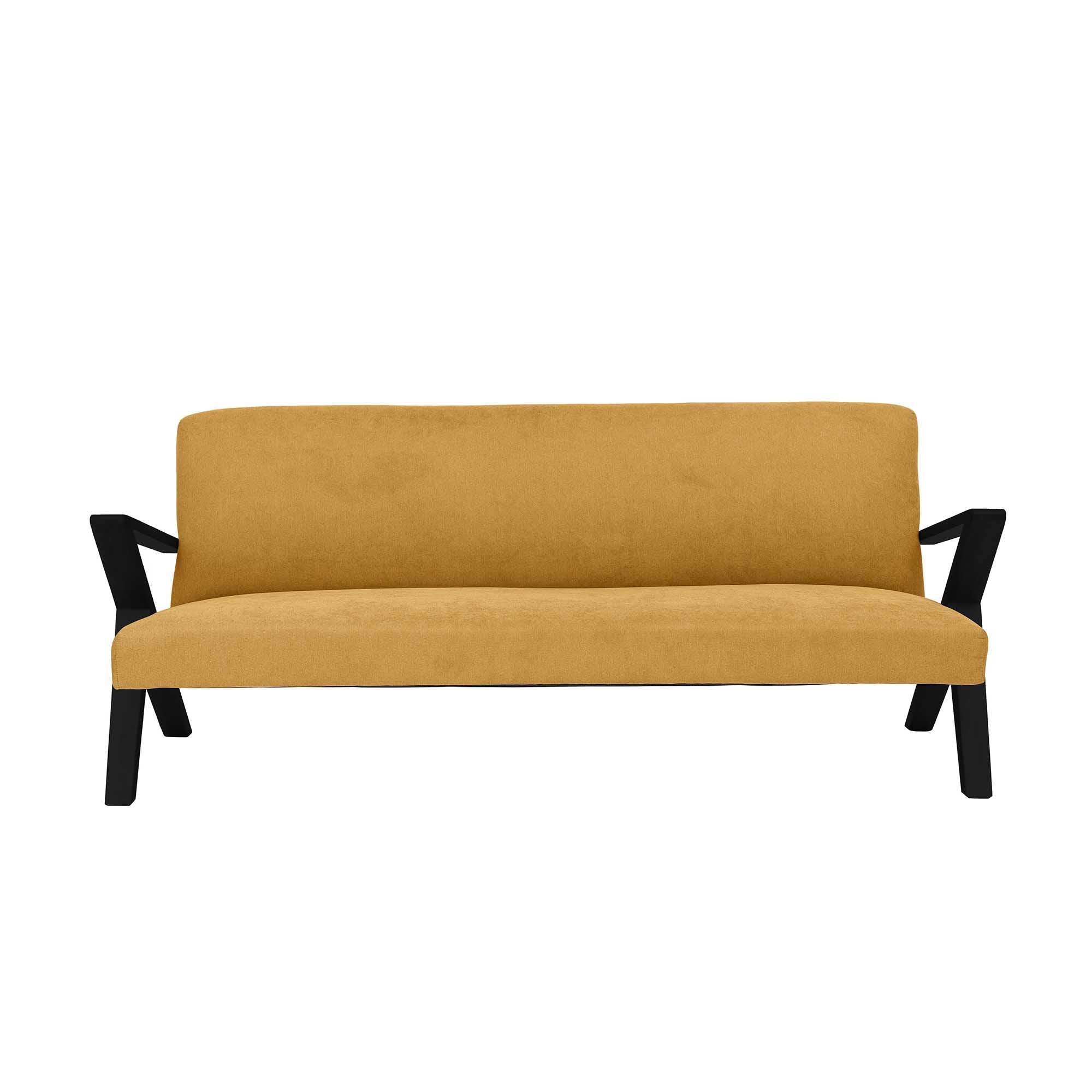 4-seater Sofa Beech Wood Frame, Black Lacquered yellowfabric, front view