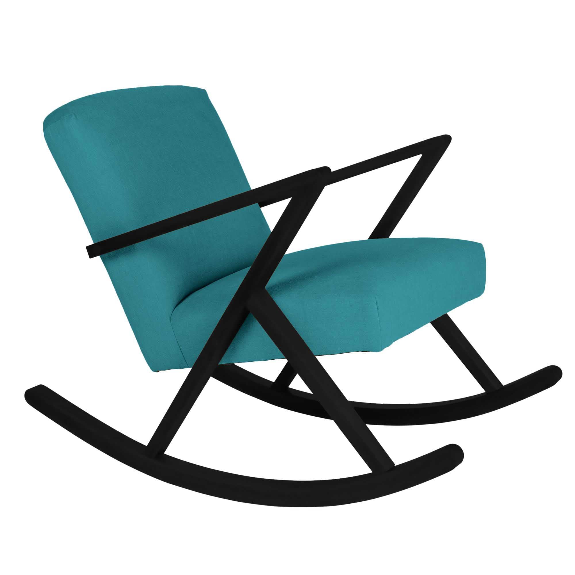 Rocking Chair, Beech Wood Frame, Black Lacquered blue fabric, left-side view