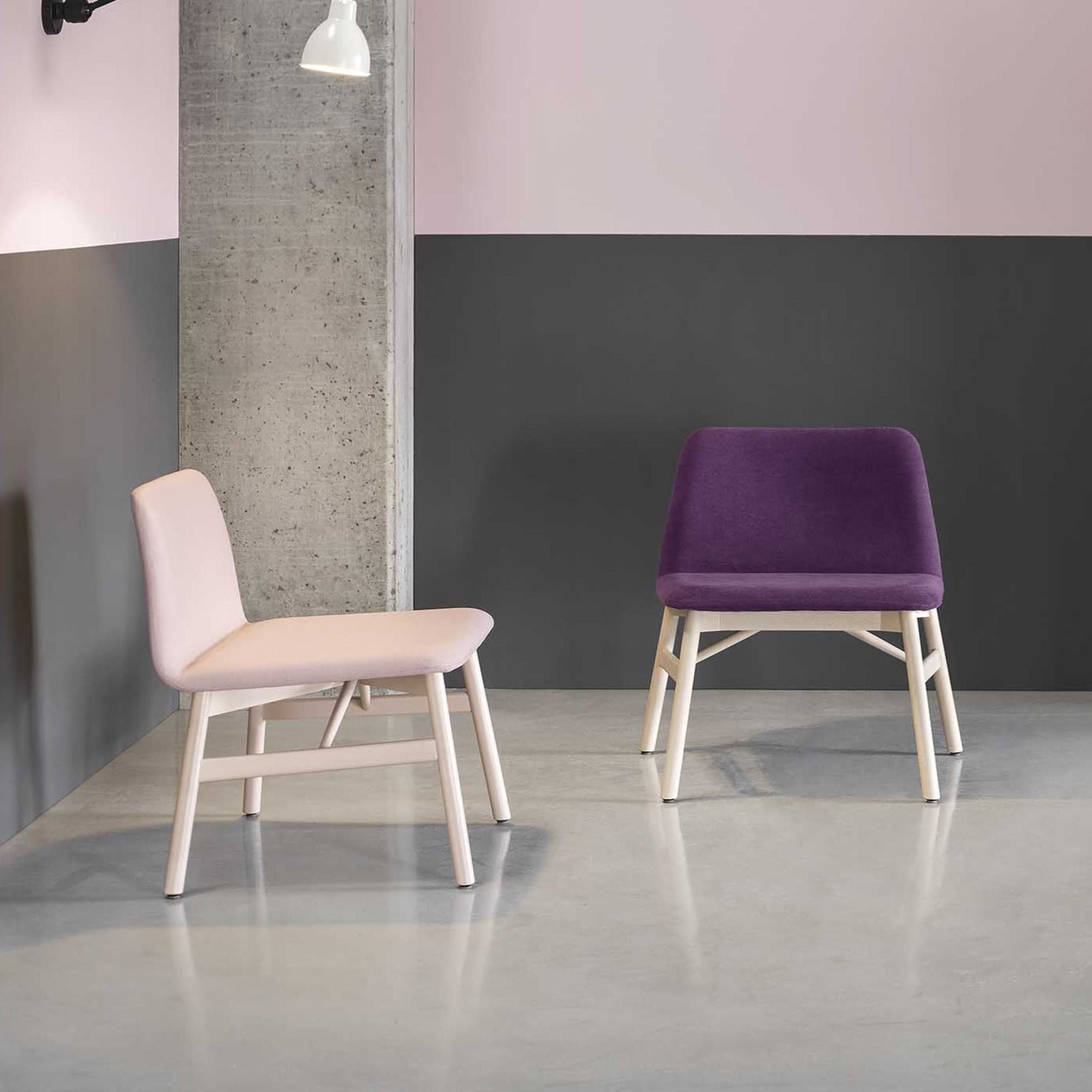 BARDOT LE LOUNGE Armchair cream and purple interior view