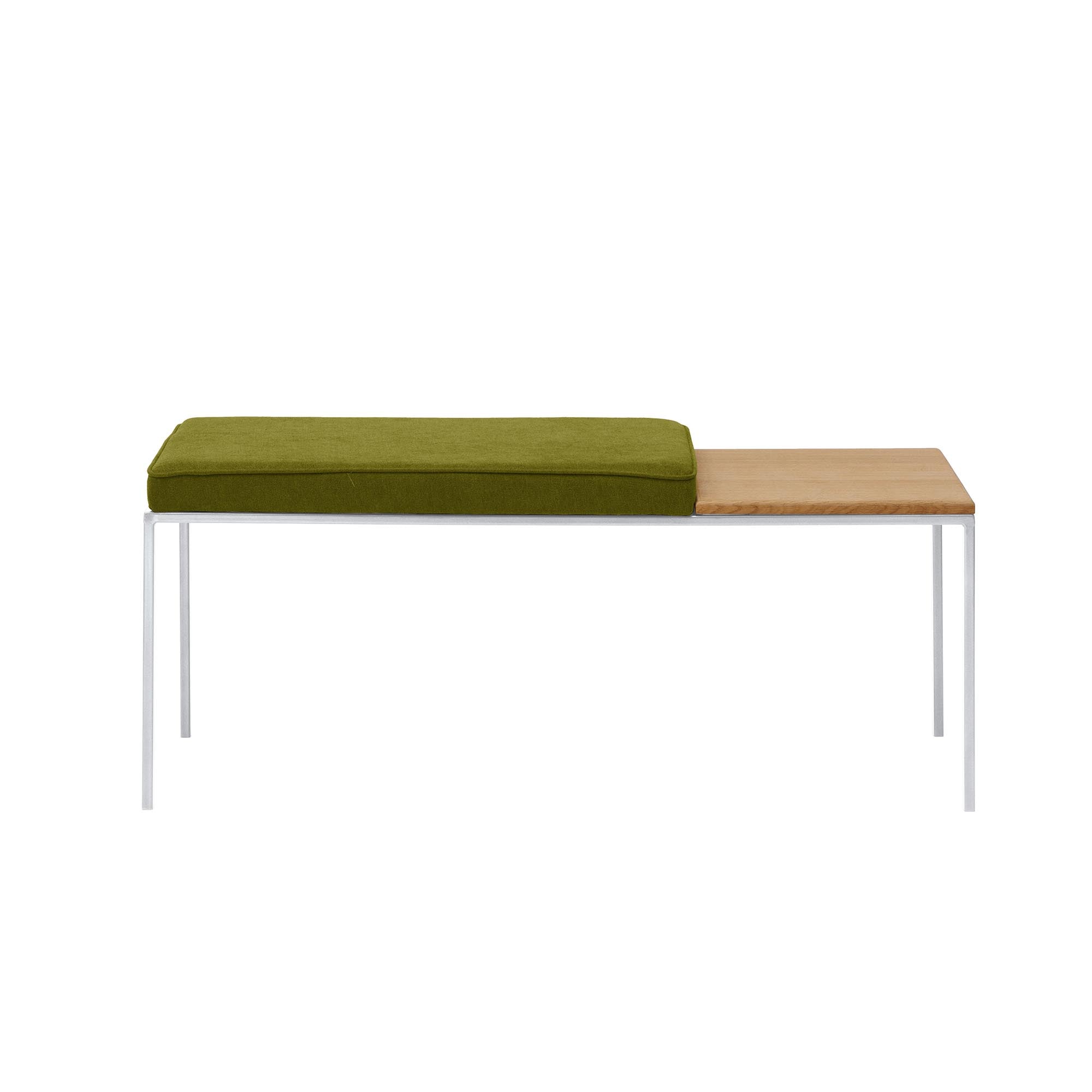 Oak Wood Seat, Natural Colour white frame, front view green fabric