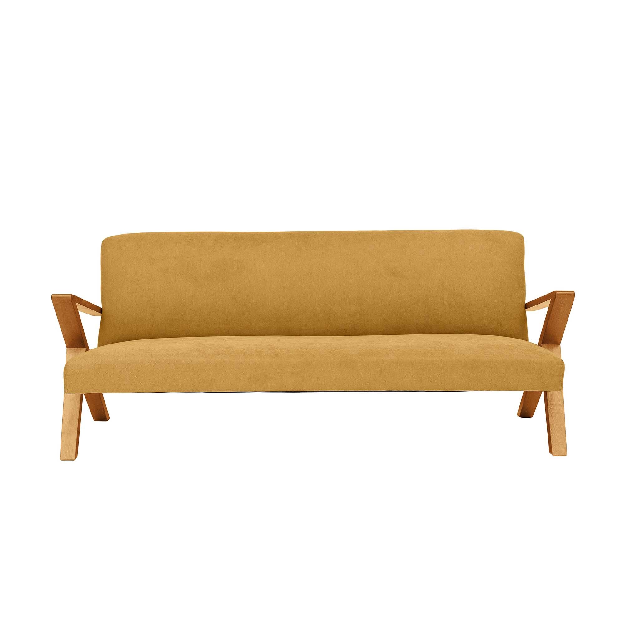 4-seater Sofa Beech Wood Frame, Oak Colour yellow fabric, front view