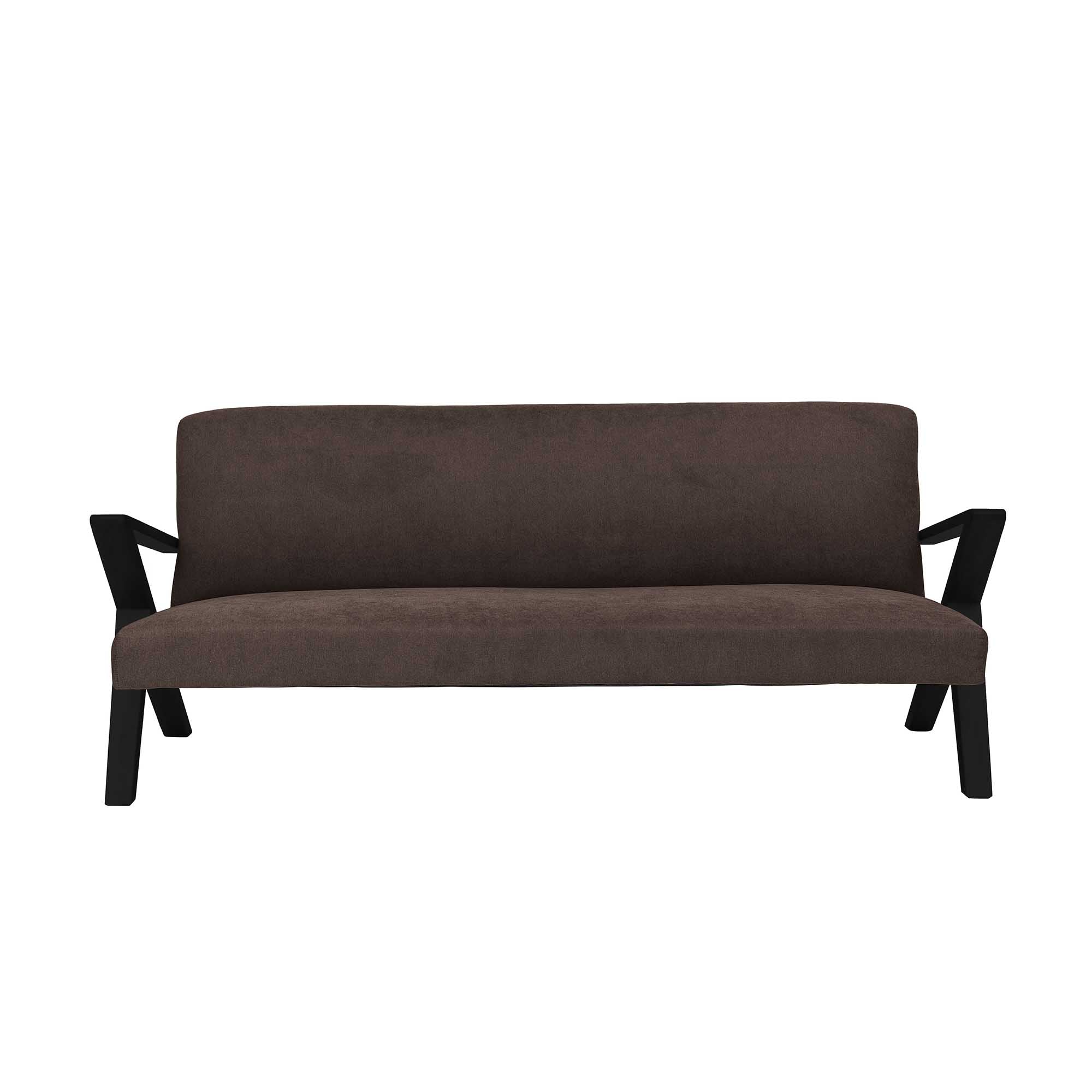  4-seater Sofa Beech Wood Frame, Black Lacquered grey fabric, front view