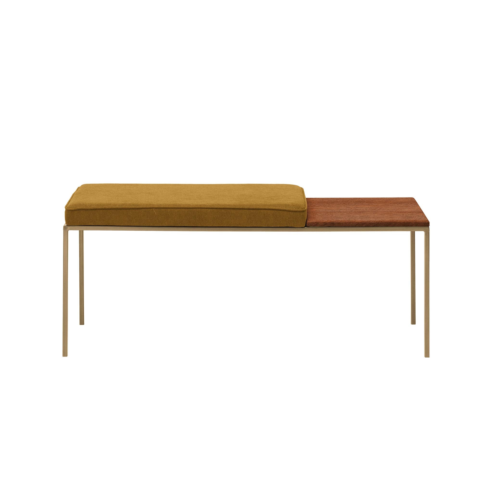 Beech Wood Seat, Walnut Colour yellow fabric, yellow frame, front view