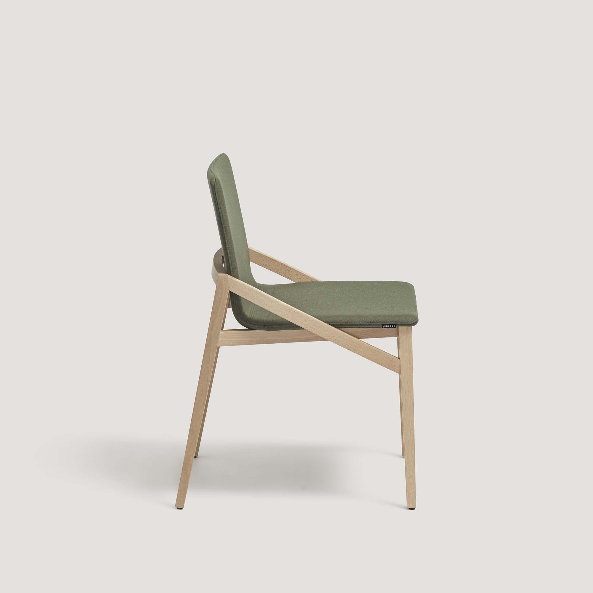 CAPITA Chair beech wood, green fabric upholstery side view