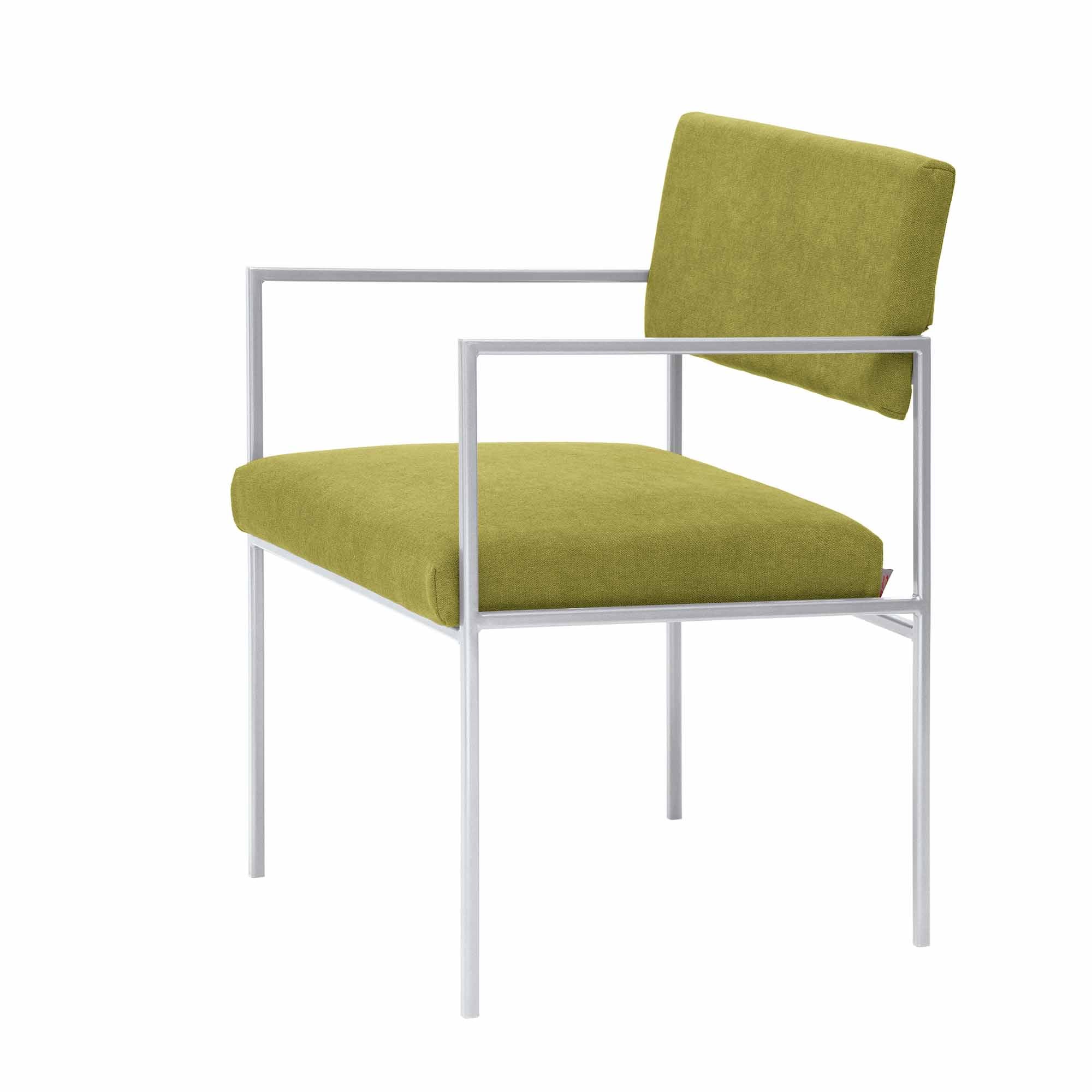 CUBE Armchair, Powder-Coated Steel Frame white grame, green fabric, half-side view