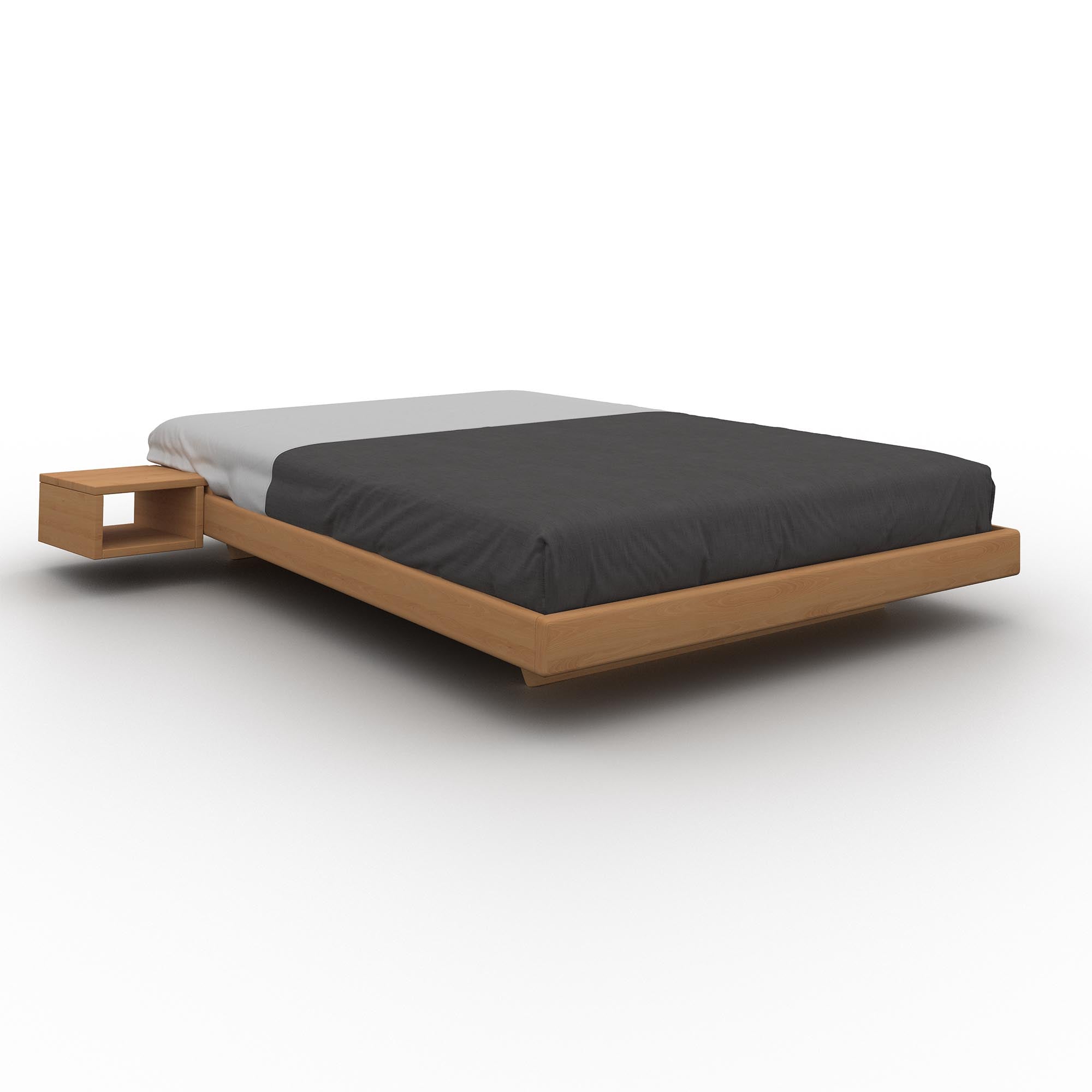 CARRE Double Bed, Beech Wood-caramel frame with table