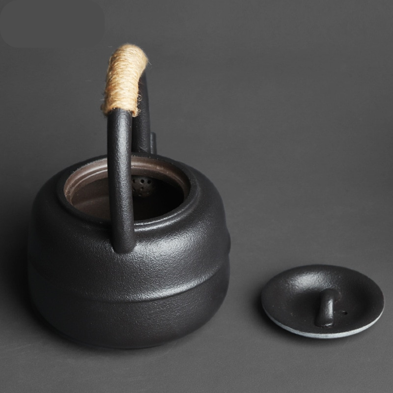 Japanese Style Stoneware Teapot black top view