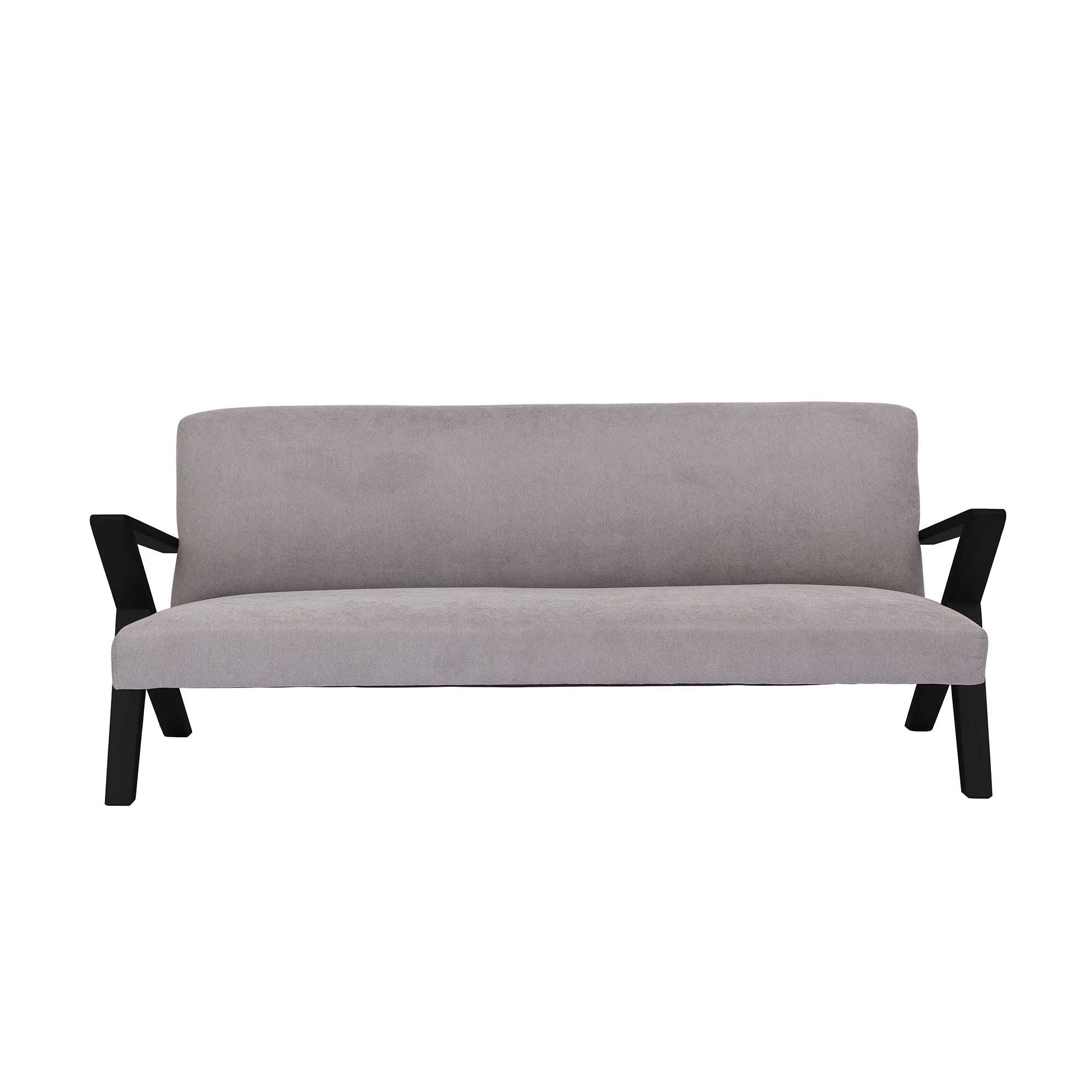  4-seater Sofa Beech Wood Frame, Black Lacquered grey fabric, front view